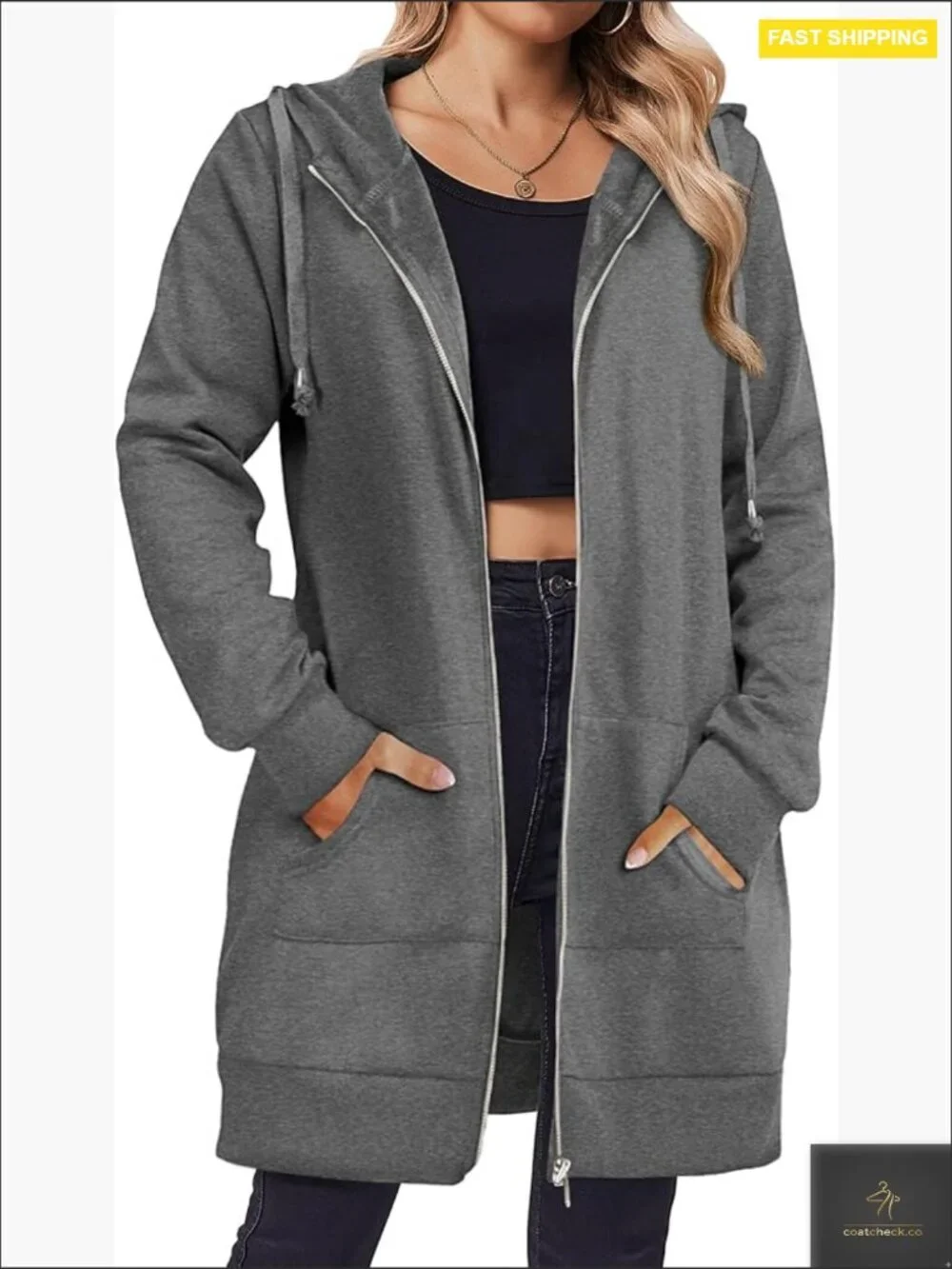 Oversized Zip Up Hoodie Long Tunic Sweatshirt Fleece Casual Loungewear